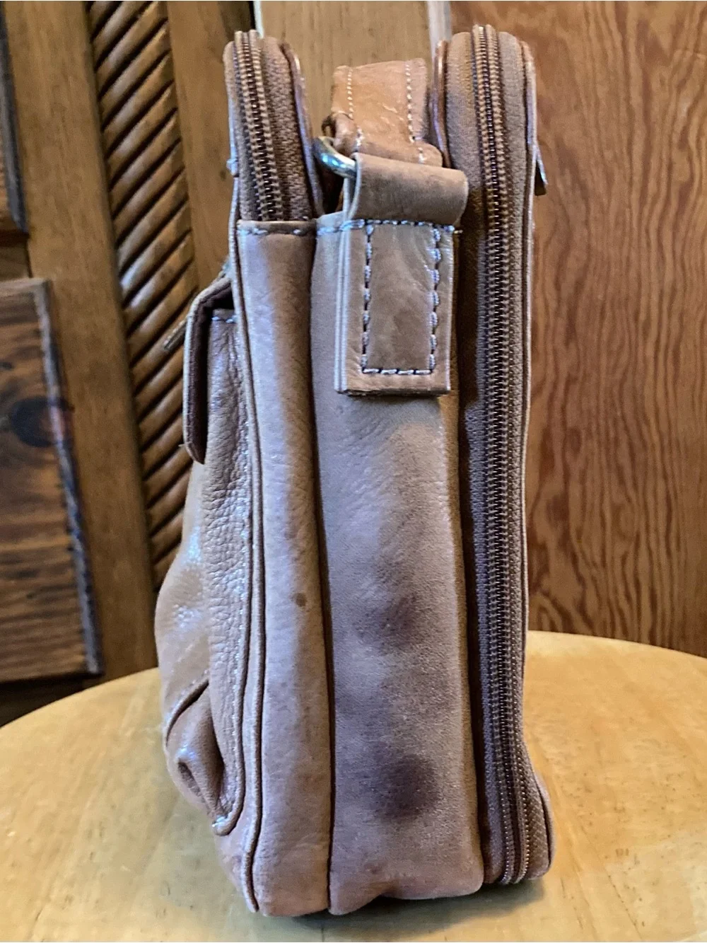 Vintage Fossil 75082 Brown Genuine Leather Crossbody Organizer Bag